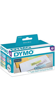 DYMO LabelWriter Boite de 4 rouleaux de 130 étiquettes adresse papier couleur 28mm x 89mm  Jaune  Rose  Bleu  Vert