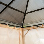 Pavillon de jardin tonnelle rigide dim. 3 65L x 3l x 2 7H m rideaux latéraux anti-UV beige acier noir polycarbonate