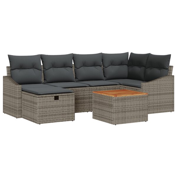 vidaXL Ensemble de Canapé de Jardin 7 Pièces avec Coussins Gris en Rattan Poly