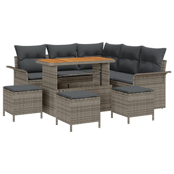 vidaXL Ensemble de canapé de jardin 9 pièces avec coussins gris en rotin synthétique et en acacia.