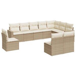 vidaXL Salon de jardin avec coussins 10 Pièces beige résine tressée