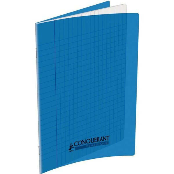 Cahier 48 pages seyès 90 g  couverture polypropylène bleu  format 17 x 22 cm CONQUERANT