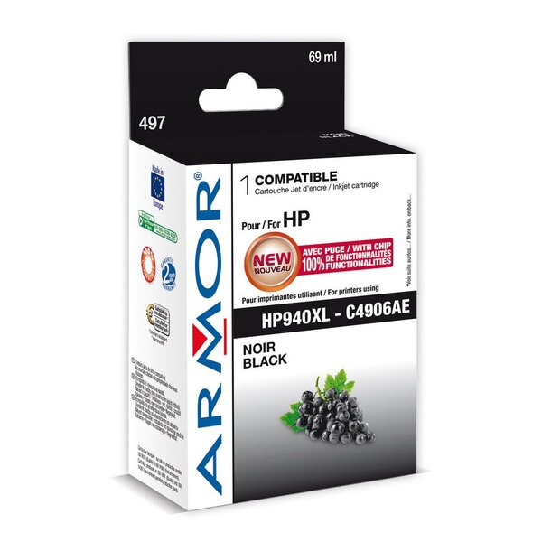 Cartouche d'encre remanufacturée, compatible pour hp 940xl c4906ae - noir (blister 1 unité)