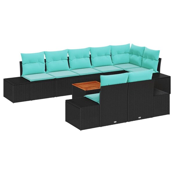 vidaXL Ensemble de canapé de jardin avec coussin 9 Pièces Noir Poly rotin