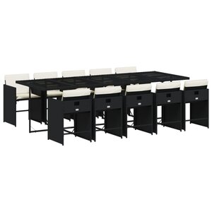 vidaXL Ensemble à manger de jardin 11 Pièces coussins noir résine tressée
