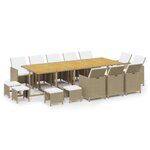 vidaXL Ensemble à dîner de jardin coussins 15 Pièces Résine tressée Beige