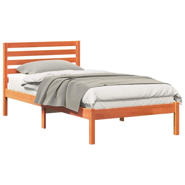 vidaXL Cadre de lit avec tête de lit Brun cire 75 x 190 cm Pin massif