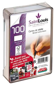 Coffret de 100 cartes de visite bristol blanches 82x128 220 g/m² gpv