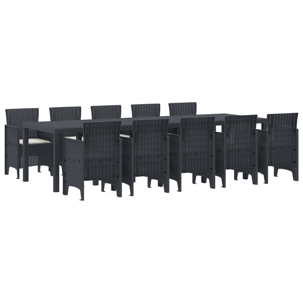 Ensemble de repas de jardin 11 pièces avec coussins en poly rattan anthracite vidaXL