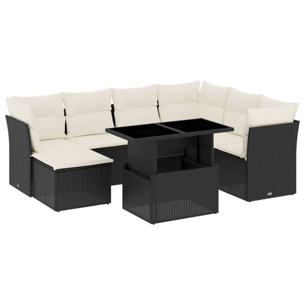 vidaXL Salon de jardin 8 Pièces avec coussins noir résine tressée