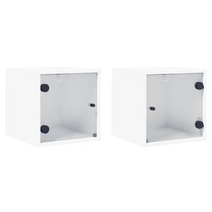 vidaXL Tables de chevet avec portes en verre 2 Pièces blanc 35x37x35 cm
