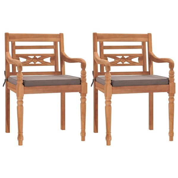 vidaXL Chaises Batavia lot de 2 avec coussins gris foncé Bois de teck