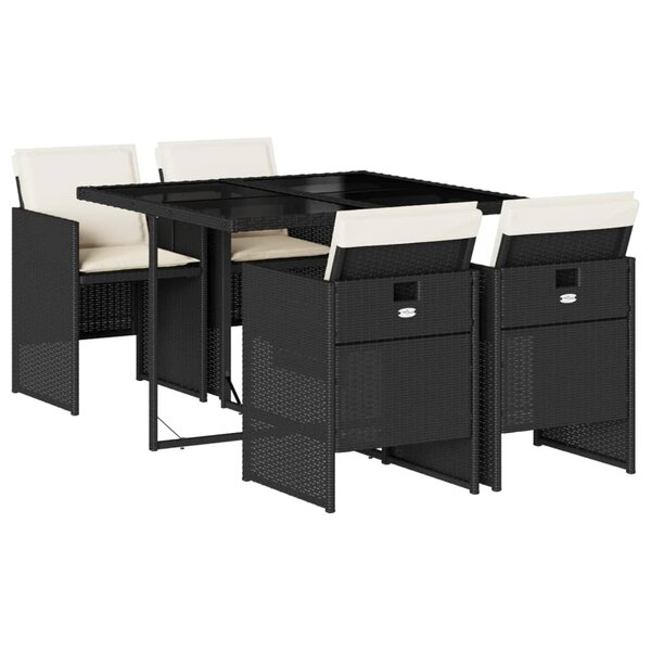 vidaXL Ensemble à manger de jardin coussins 5Pièces Noir Résine tressée