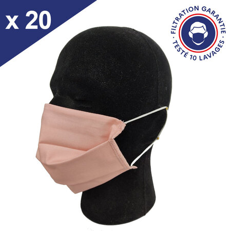 Masque Tissu Lavable x10 Rose Lot de 20
