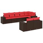 vidaXL Salon de jardin 8 Pièces avec coussins marron résine tressée