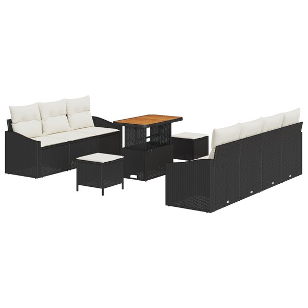 vidaXL Ensemble de canapé de jardin 10 pièces avec coussins noir poly rattan acacia