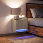 vidaXL Table de chevet murale avec lumières LED chêne sonoma