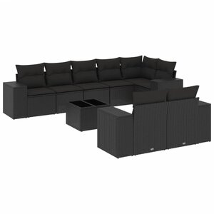 vidaXL Salon de jardin 9 Pièces avec coussins noir résine tressée