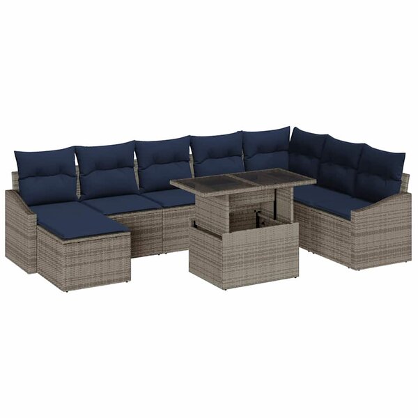 vidaXL Ensemble de canapé de jardin avec coussin 9 Pièces Gris et marine