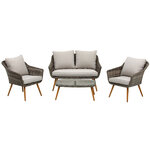 Salon de jardin 4 places 4 pièces design scandinave métal époxy résine tressée imitation rotin coussins inclus gris
