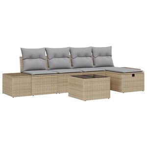 vidaXL Ensemble de Canapés de Jardin de 6 Pièces avec Coussins Beige Rotin Poly
