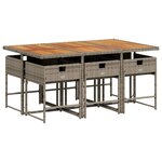 vidaXL Ensemble à manger de jardin et coussins 7 Pièces gris rotin