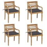 vidaXL Chaises Batavia avec coussins 4 Pièces Bois de teck solide