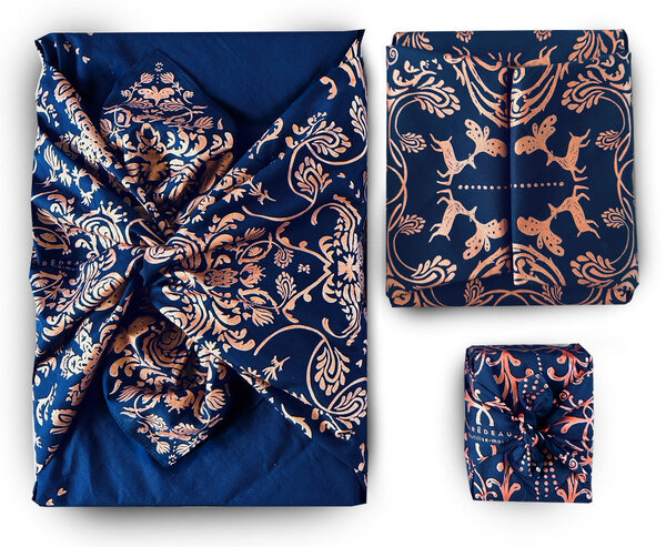 Emballage Réutilisable Furoshiki Pack Famille 3-en-1 Coton : Mystérieux Bleu Nuit