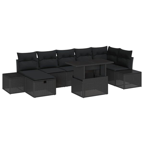 vidaXL Ensemble de canapé de jardin avec coussin 8 Pièces Noir Poly rotin