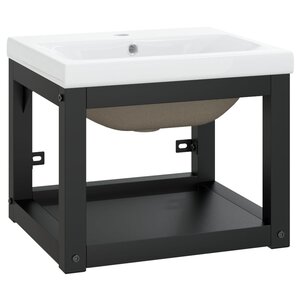 vidaXL Cadre de lavabo de salle de bain vasque à encastrer Noir Fer