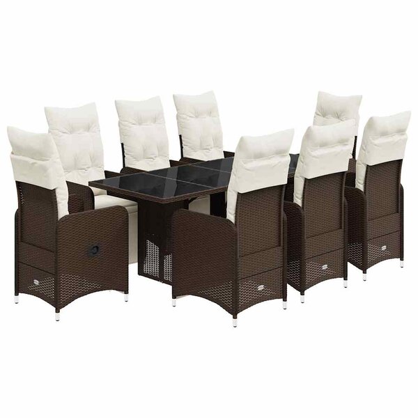 vidaXL Ensemble de bistro de jardin 9 Pièces coussins marron poly rotin