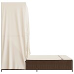 vidaXL Chaise longue double avec toit et rideaux marron résine tressée