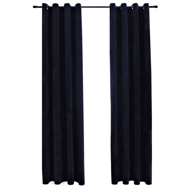 vidaXL Rideaux occultants avec anneaux 2 Pièces Velours Noir 140x175 cm