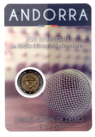 Pièce de monnaie 2 euro commémorative Andorre 2016 BU – Ràdio i Televisió d’Andorra