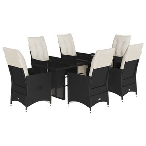 vidaXL Ensemble à manger de jardin coussins 7 Pièces noir résine tressée