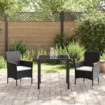 vidaXL Ensemble de salle à manger pour jardin 3 Pièces Noir Poly rotin