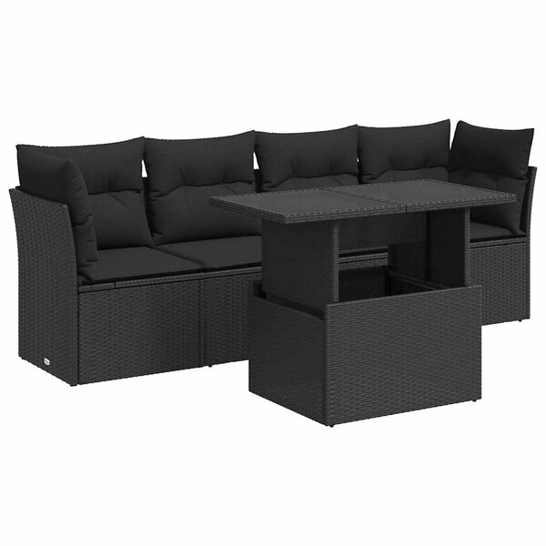 vidaXL Salon de jardin 5 Pièces avec coussins noir résine tressée