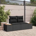 vidaXL Sofa de jardin 2 places avec coussins en polyrotin noir