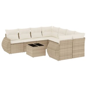 vidaXL Salon de jardin avec coussins 9 Pièces beige résine tressée