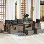 vidaXL Ensemble de Canapés de Jardin de 10 pièces avec Coussins Gris en Rattan Poly Acacia