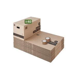 Pack and Move - Lot 40 cartons déménagement XL -80 x 40 x 40 cm - Poignées renforcées - 2 adhésifs offerts