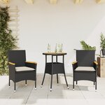 vidaXL Ensemble à manger de jardin et coussins 3 Pièces noir rotin acacia