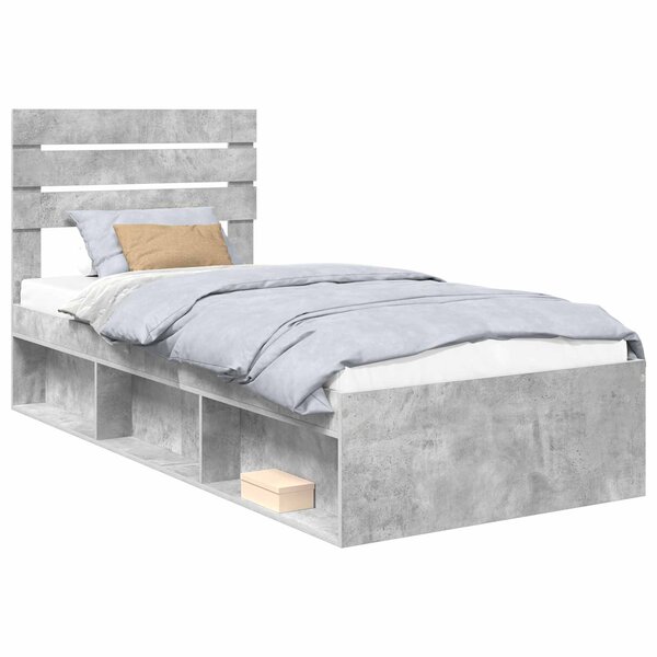 vidaXL Cadre de lit avec tête de lit Gris Béton 75 x 190 cm Pin massif