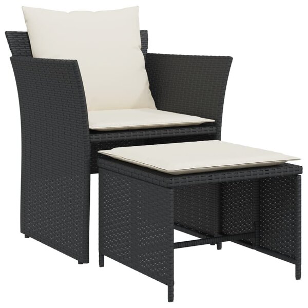 vidaXL Chaise de jardin avec tabouret noir résine tressée
