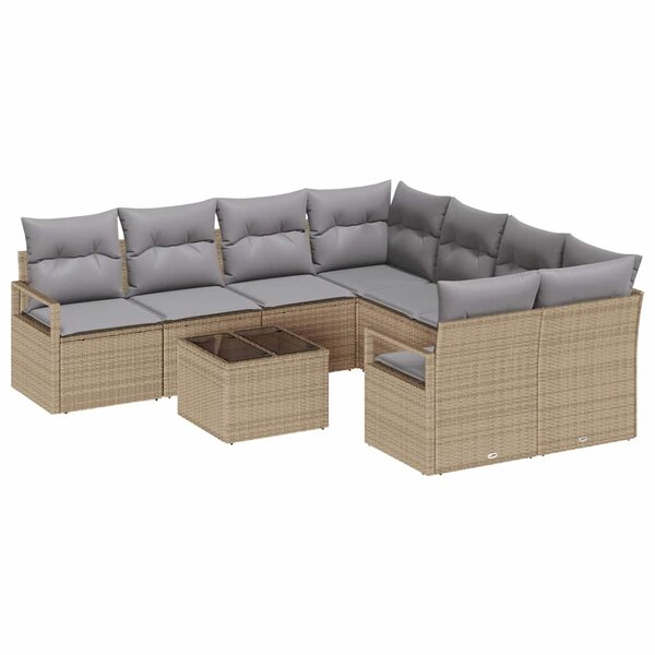 vidaXL Ensemble de Canapés avec coussin 9 Pièces Beige et gris polyrotin