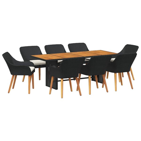 vidaXL Ensemble de salle à manger pour jardin 9 Pièces Noir et marron