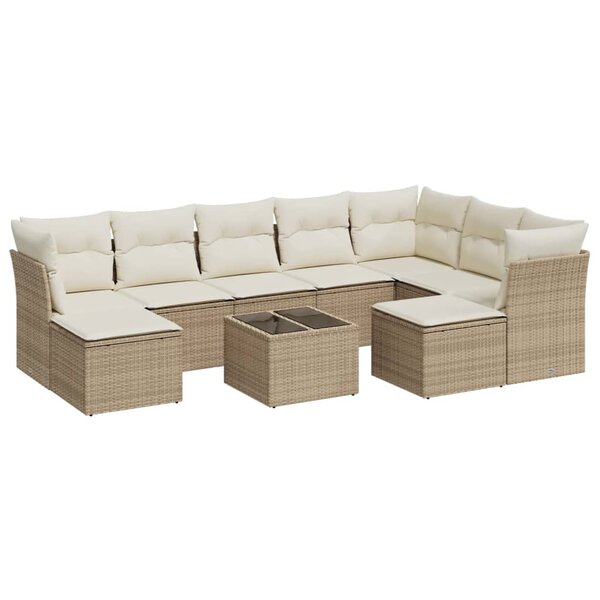 vidaXL Salon de jardin avec coussins 10 Pièces beige résine tressée