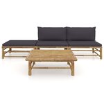 vidaXL Salon de jardin 4 Pièces avec coussins gris foncé bambou