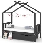 vidaXL Cadre de lit enfant avec tiroir gris foncé pin massif 80x160 cm