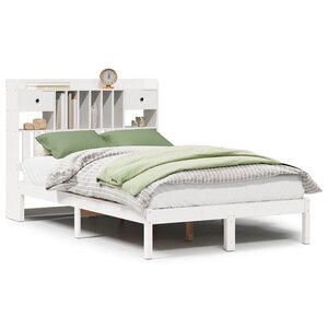 vidaXL Lit bibliothèque sans matelas blanc 135x190 cm bois pin massif